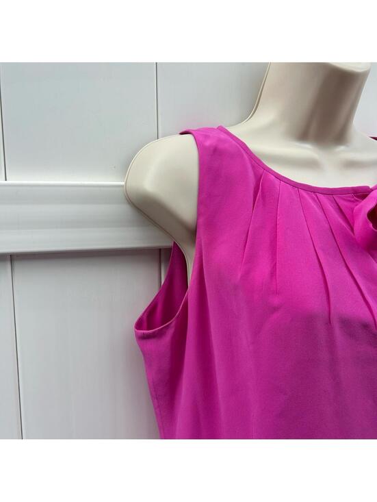 Ann Taylor Sleeveless Raspberry Pink Silk Shift with Asymmetrical Tie | Size 6 - Picture 11 of 11